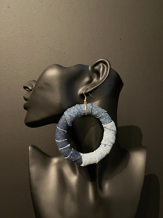 3 Tone denim earrings.