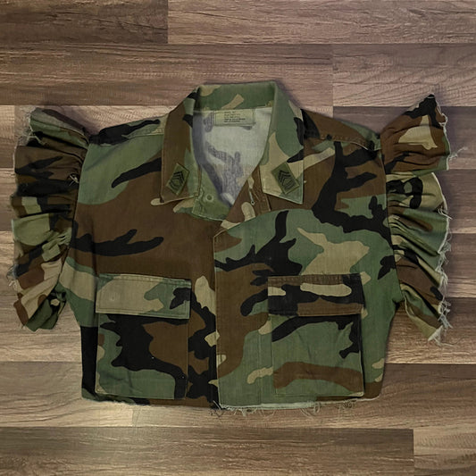 Camo ruffle top