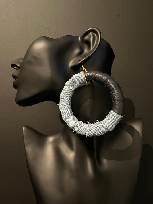 Leather/Denim hoops