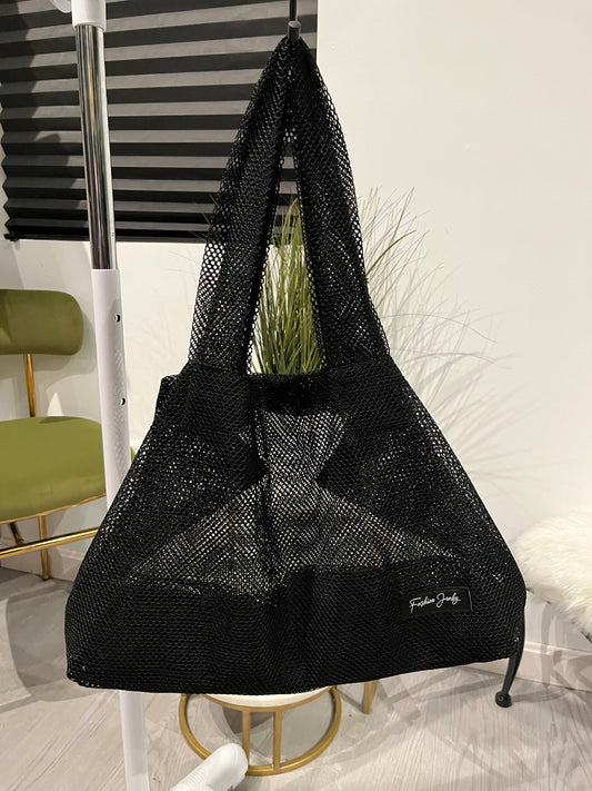 Meshy tote bag.