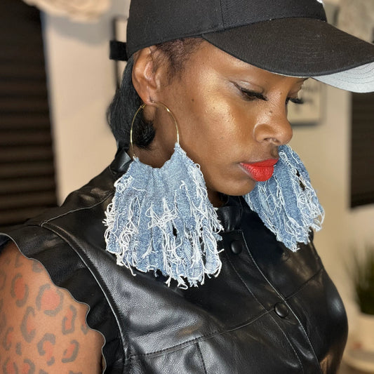 Denim distressed hoops.
