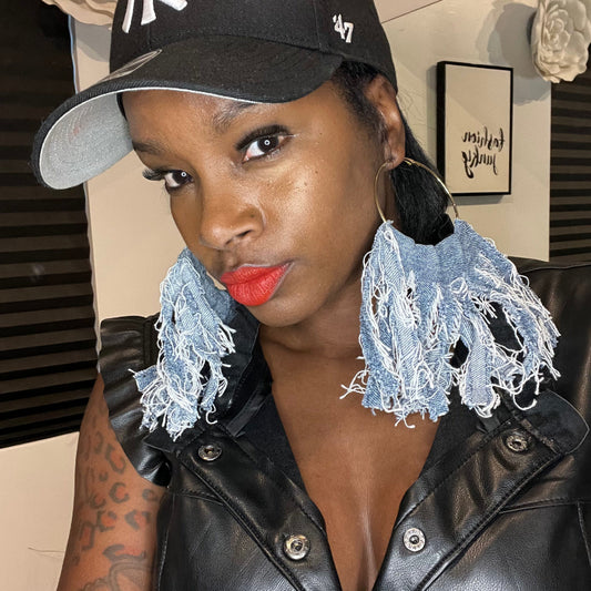 Denim distressed hoops.