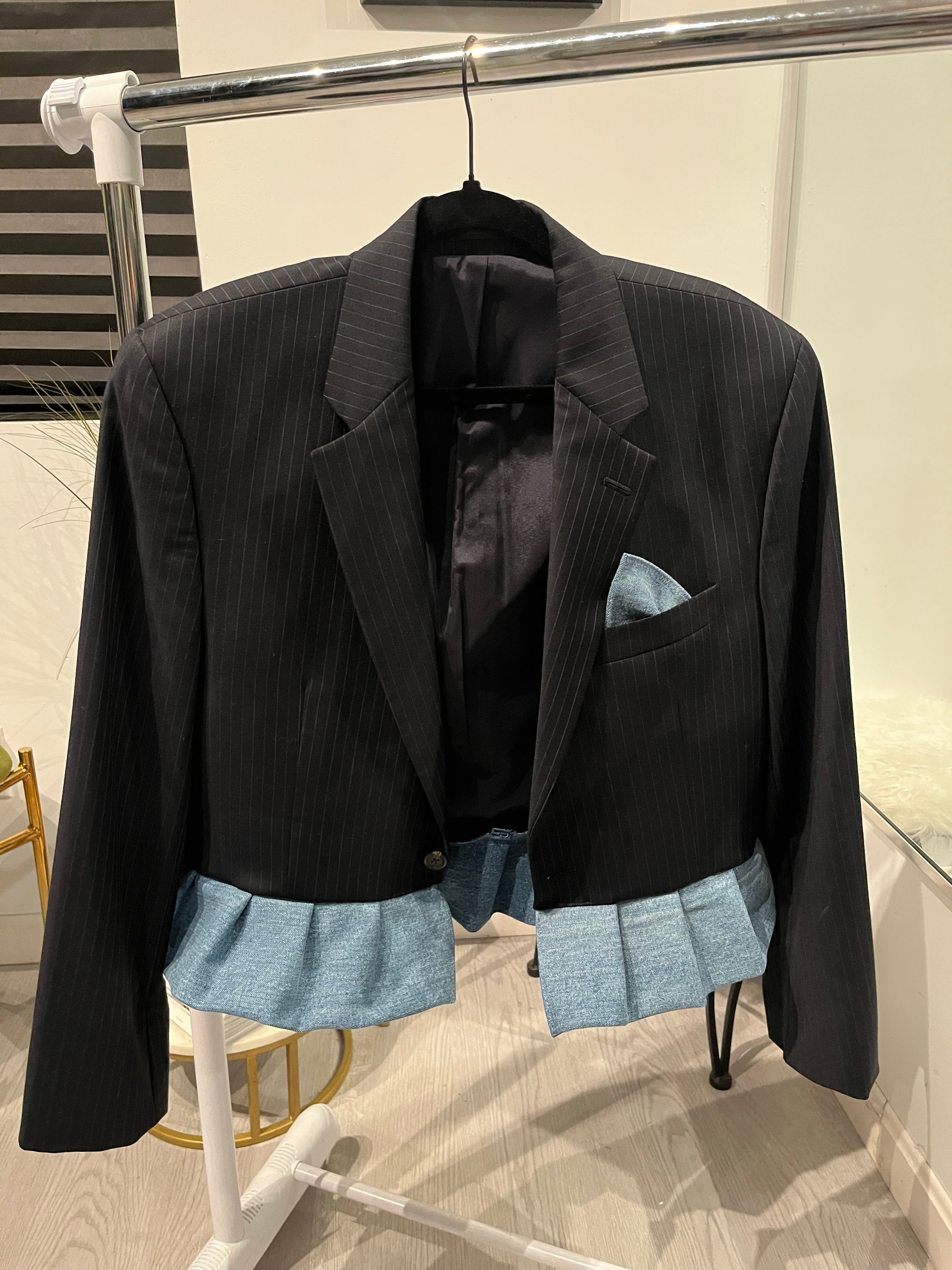 Denim Ruffle Blazer.