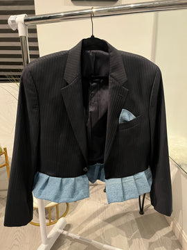 Denim Ruffle Blazer.
