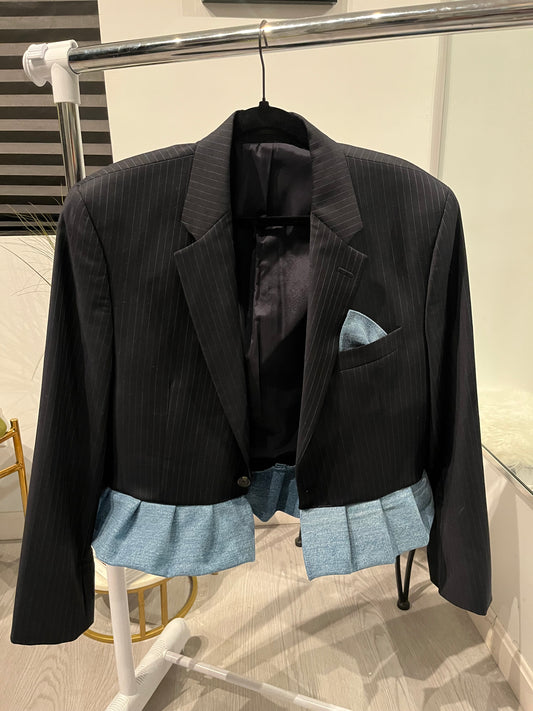 Denim Ruffle Blazer.