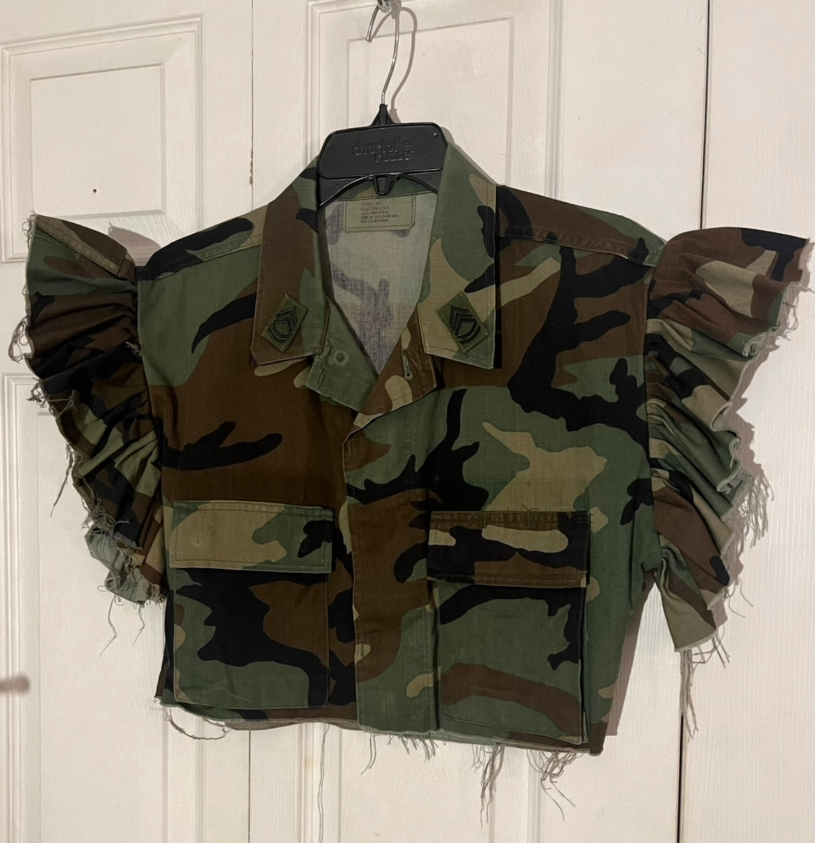 Camo ruffle top