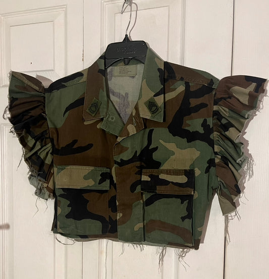 Camo ruffle top